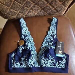 Wacoal Embrace Lace Wire Free Bralette Bra Unlined Convertible Blue Floral NWT